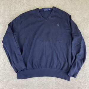 Polo Ralph Lauren Sweater Men's XL Navy Blue Pima Cotton‎ V Neck